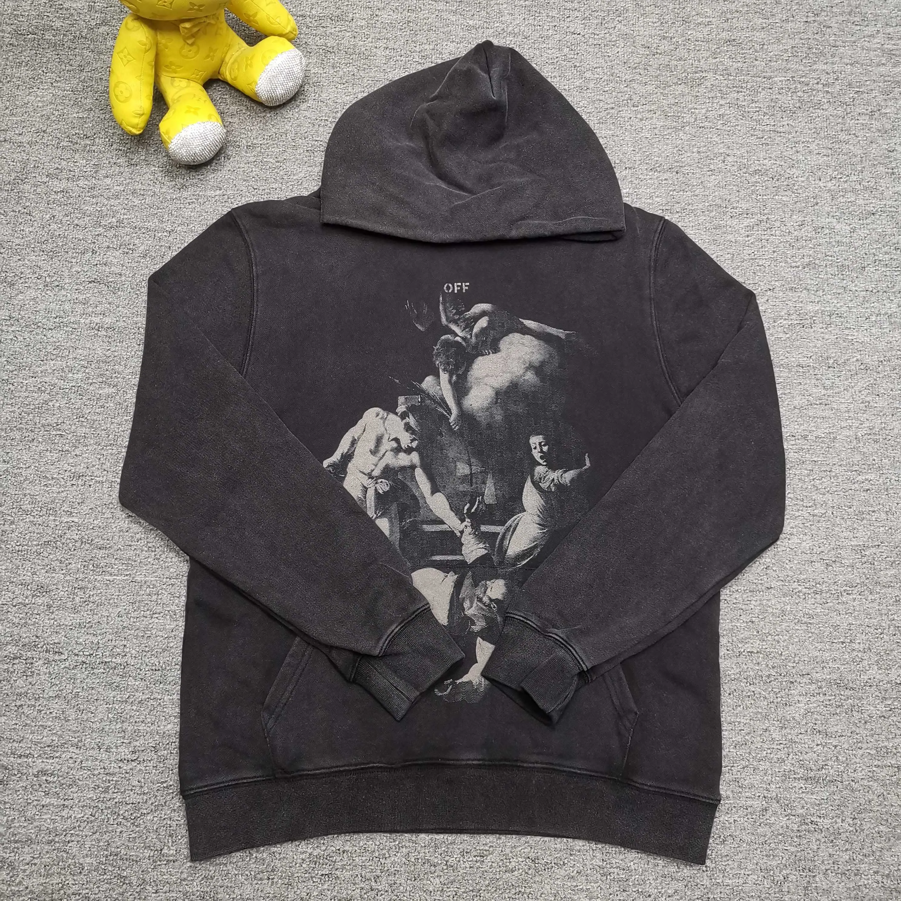 off white 25ss religious portrait oil painting 460g washed hooded sweatshirt Color: washed black Size: S M L XL P410